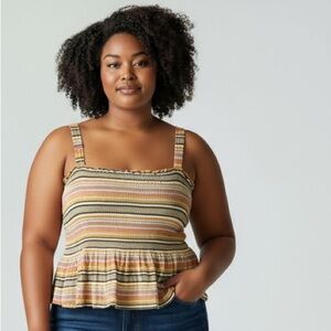 JOLT Smocked Pelpum Top in a Stripe Print with Adjustable Straps